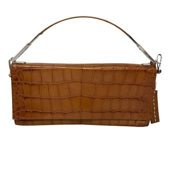 Antonio Melani Brown Croc Embossed Top Handle Structured Purse W/Crossbody Strap - Picture 2 of 13